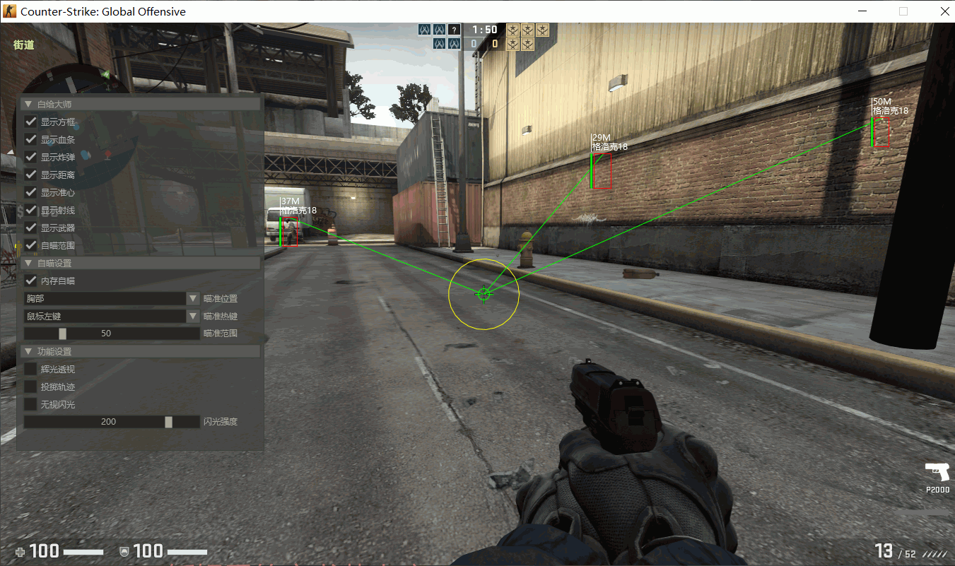CSGO内存自瞄压枪发光无视闪光投掷轨迹